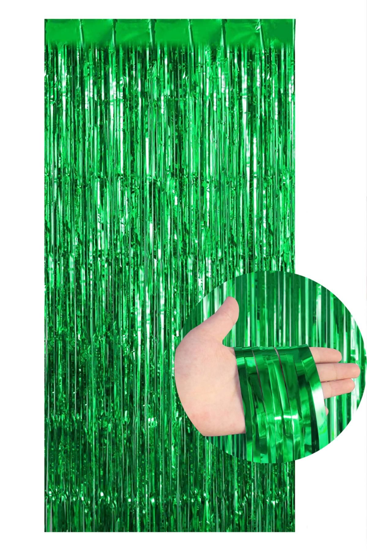 Fon Perde Kapı Perdesi Metalik Yeşil Renkli Arka Fon Süs Parti Fonu