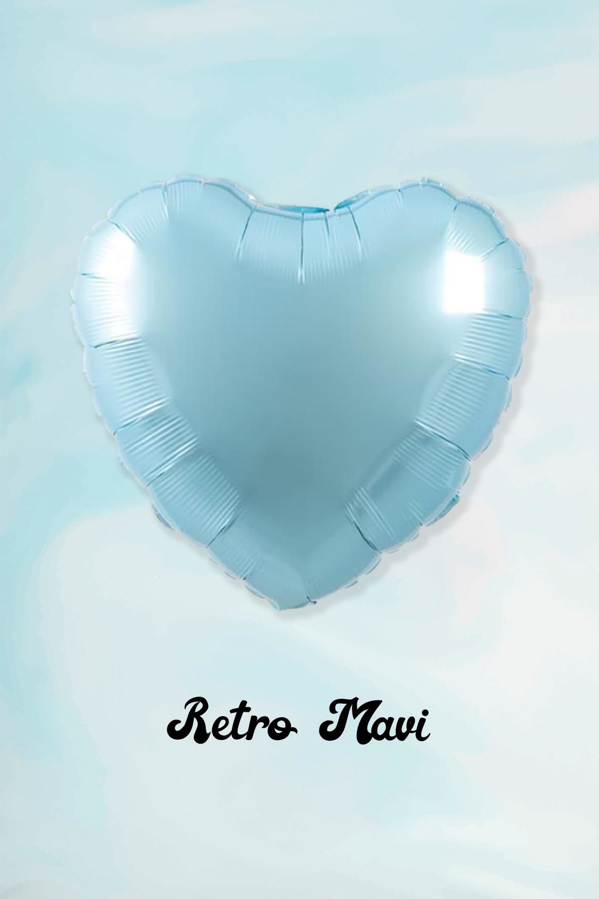 Retro Mavi Kalp Folyo Balon 18inç 45cm Retro Renk Balon