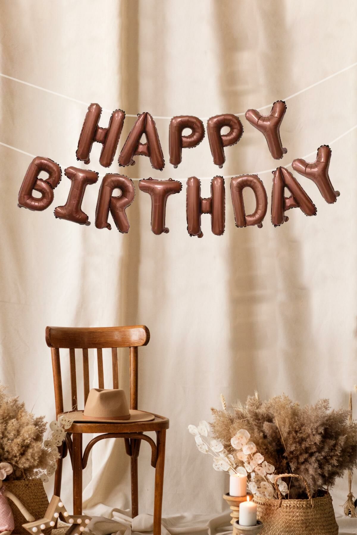 Çikolata Kahve Happy Birthday Harf Balonlar Retro Doğum Günü Balon Seti
