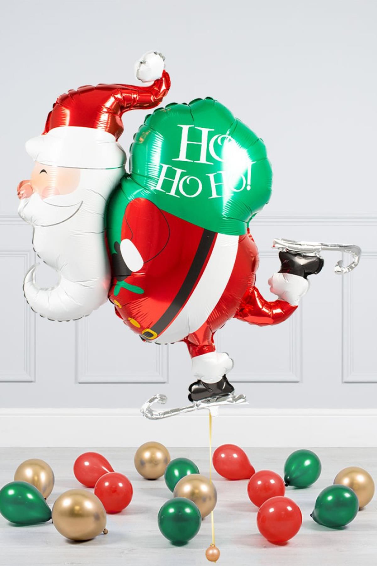 Noel Baba Balonu - Yılbaşı Süsleme Balonları Patenli Hediyeli Noel Baba Balonu