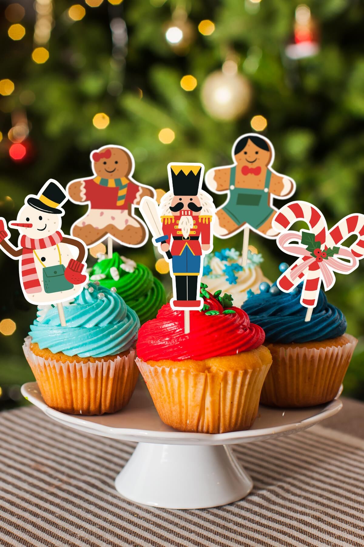 Eğlenceli Yılbaşı Yeni Yıl Kürdan Süsleri Cupcake Süsleri Lüks Büyük Boy 10lu Paket