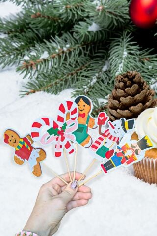 Eğlenceli Yılbaşı Yeni Yıl Kürdan Süsleri Cupcake Süsleri Lüks Büyük Boy 10lu Paket