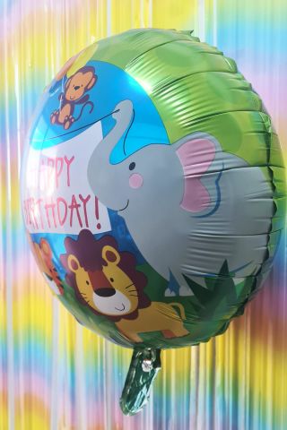 Yuvarlak Safari Temalı Folyo Balon Happy Birthday Yazılı Safari Konsept Doğum Günü Balonu 45cm
