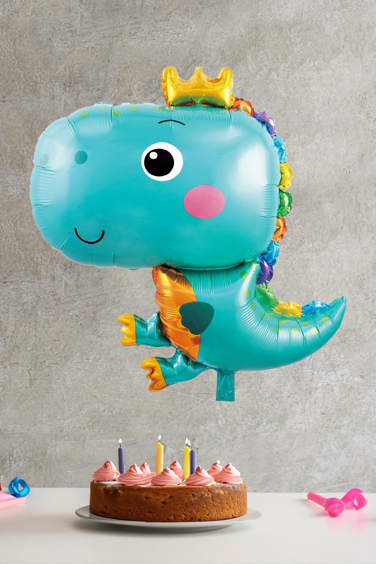 Tatlı Dinozor Folyo Balon MAVİ Renkli Doğum Günü Süsleri Dinazor Balon