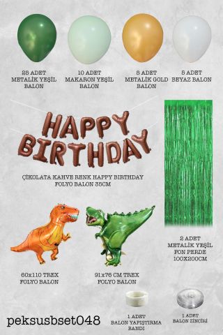 Dinozor Konsept Doğum Günü Süsleri Paketi Fon Perdeli Büyük Folyo Balonlu Set