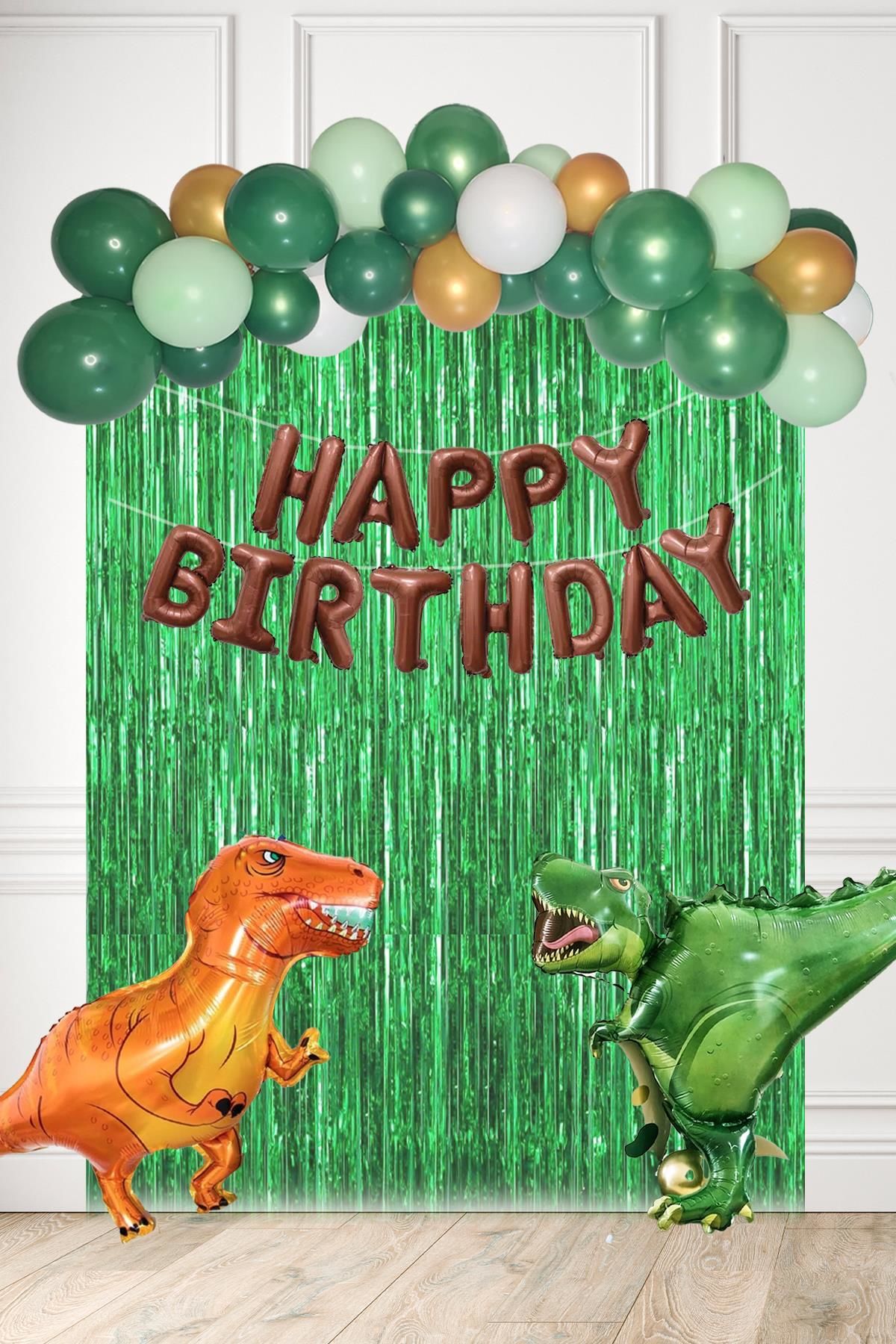 Dinozor Konsept Doğum Günü Süsleri Paketi Fon Perdeli Büyük Folyo Balonlu Set