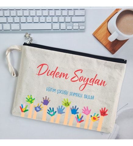 İsme Özel Baskılı Öğretmenler Günü Hediyesi Clutch Çanta