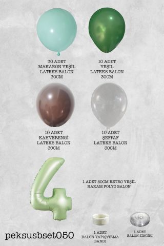 Retro Yeşil Rakamlı Balon Zinciri Seti Retro Yeşil Kahve Renkler Doğum Günü Balonları