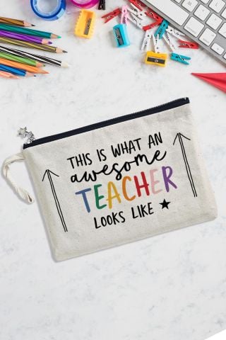 Awesome Teacher Looks Like Öğretmenler Günü Hediyesi Astarlı Lüks Clutch Çanta