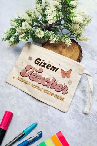 İsme Özel Öğretmenler Günü Hediyesi Clutch Çanta Kelebek