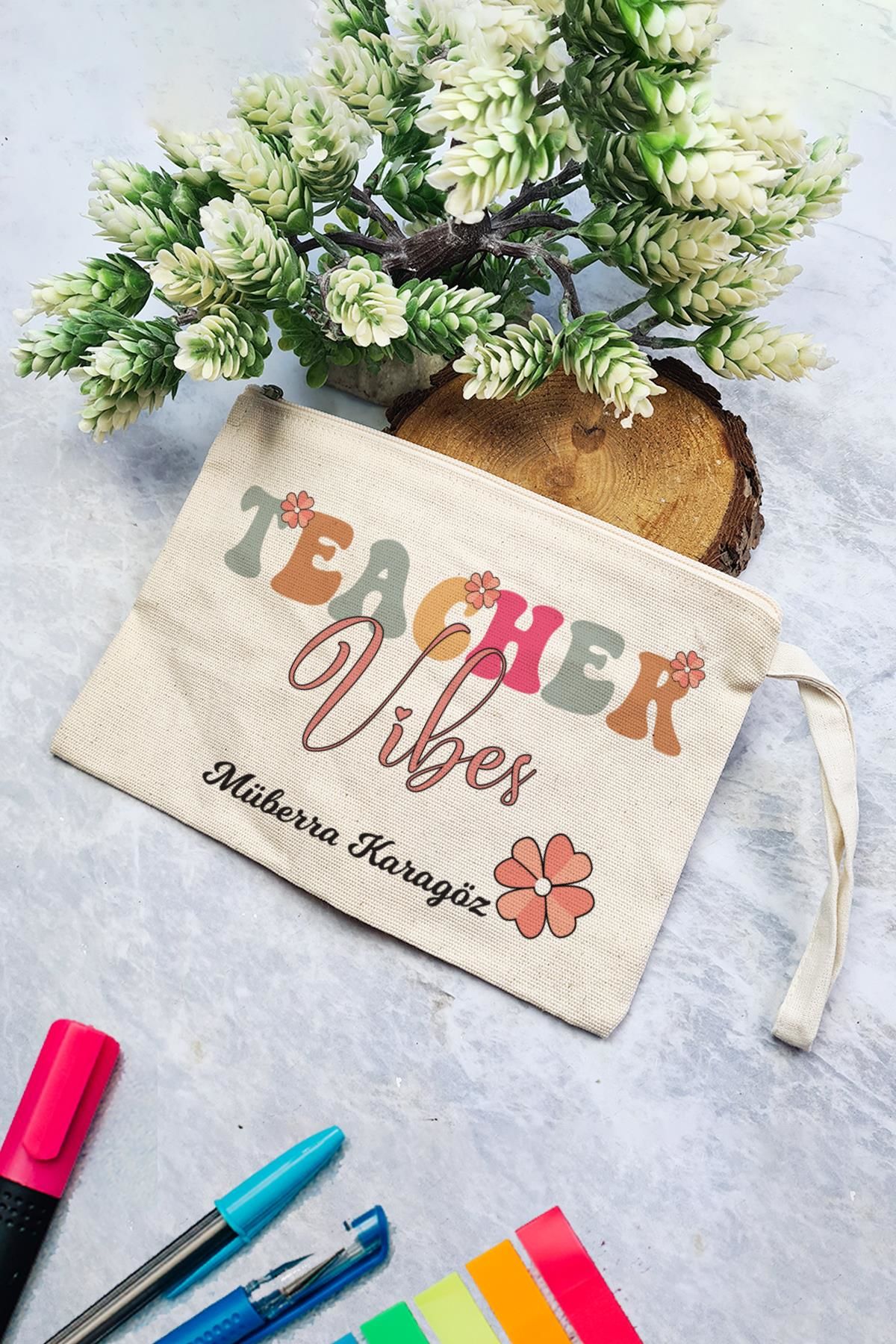 İsimli Öğretmene Hediye Clutch Teacher Vibes