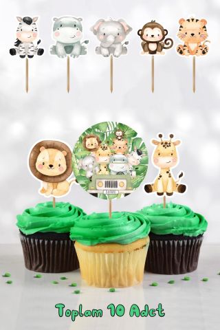 Safari Konsept Kürdan Süsleri Cupcake Süsleri Lüks Büyük Boy 10lu Paket