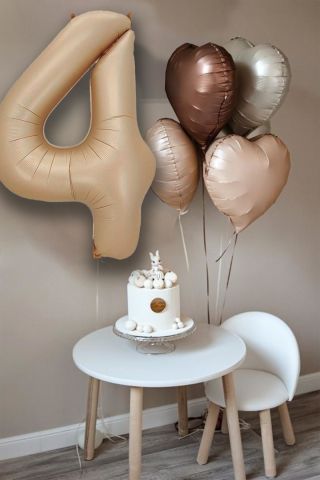 Retro Krem Karamel Kahve Kalpli Yaş Rakam Balon Seti Retro Doğum Günü Yaş Balon Seti