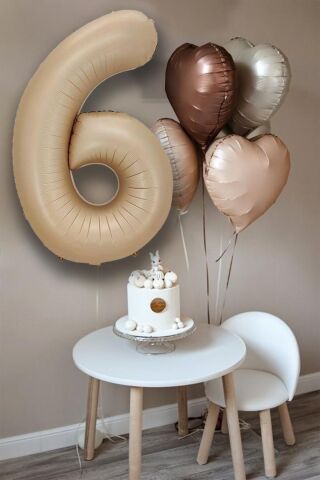 Retro Krem Karamel Kahve Kalpli Yaş Rakam Balon Seti Retro Doğum Günü Yaş Balon Seti