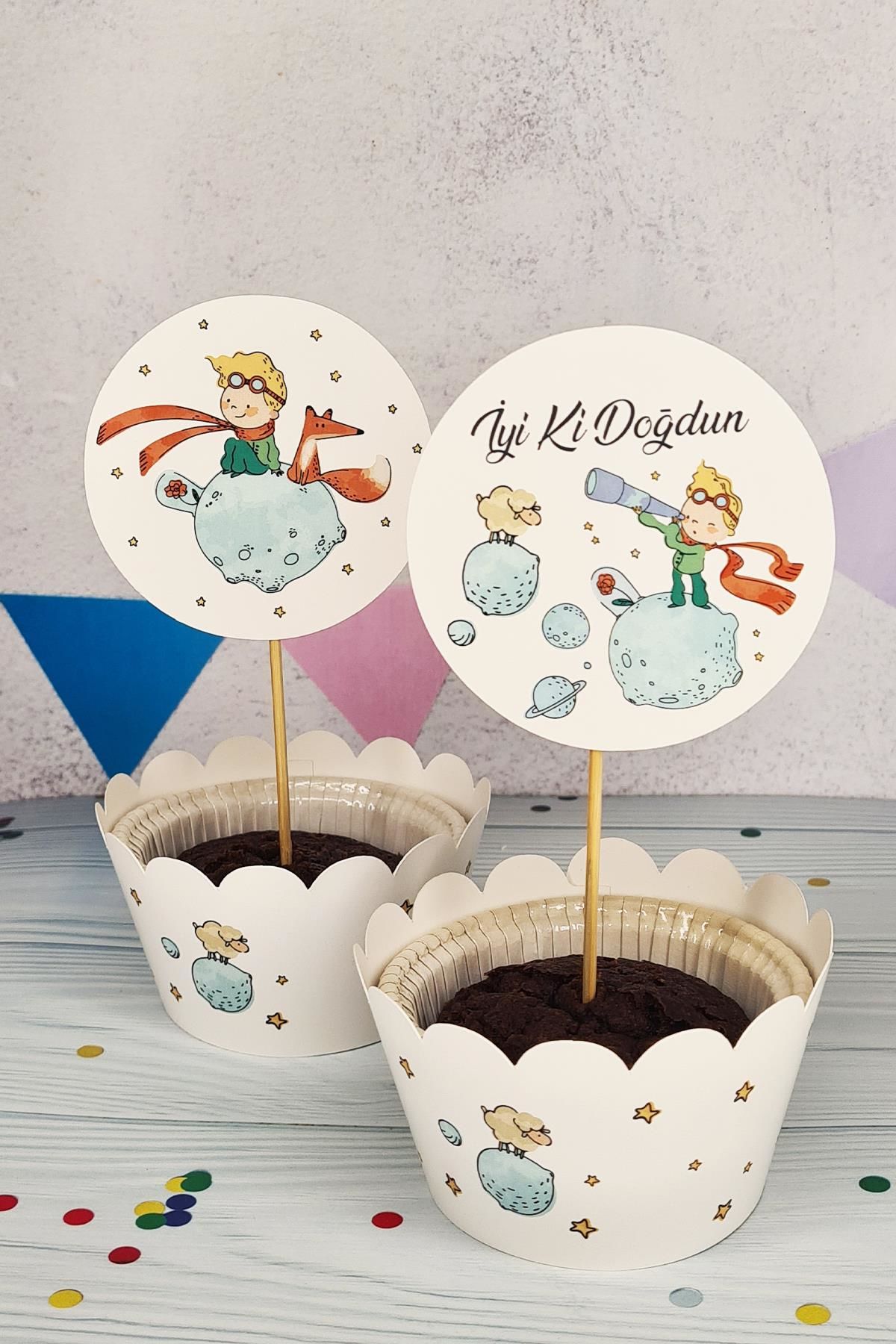 Küçük Prens Konsept Kürdan Süsleri Cupcake Süsleri Lüks Büyük Boy 10lu Paket