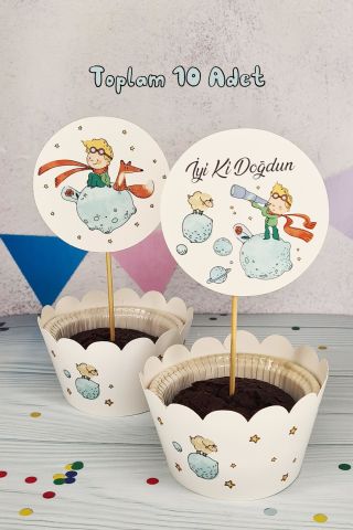 Küçük Prens Konsept Kürdan Süsleri Cupcake Süsleri Lüks Büyük Boy 10lu Paket