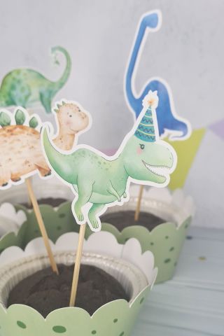 Dinozor Konsept Kürdan Süsleri Cupcake Süsleri Lüks Büyük Boy 10lu Paket