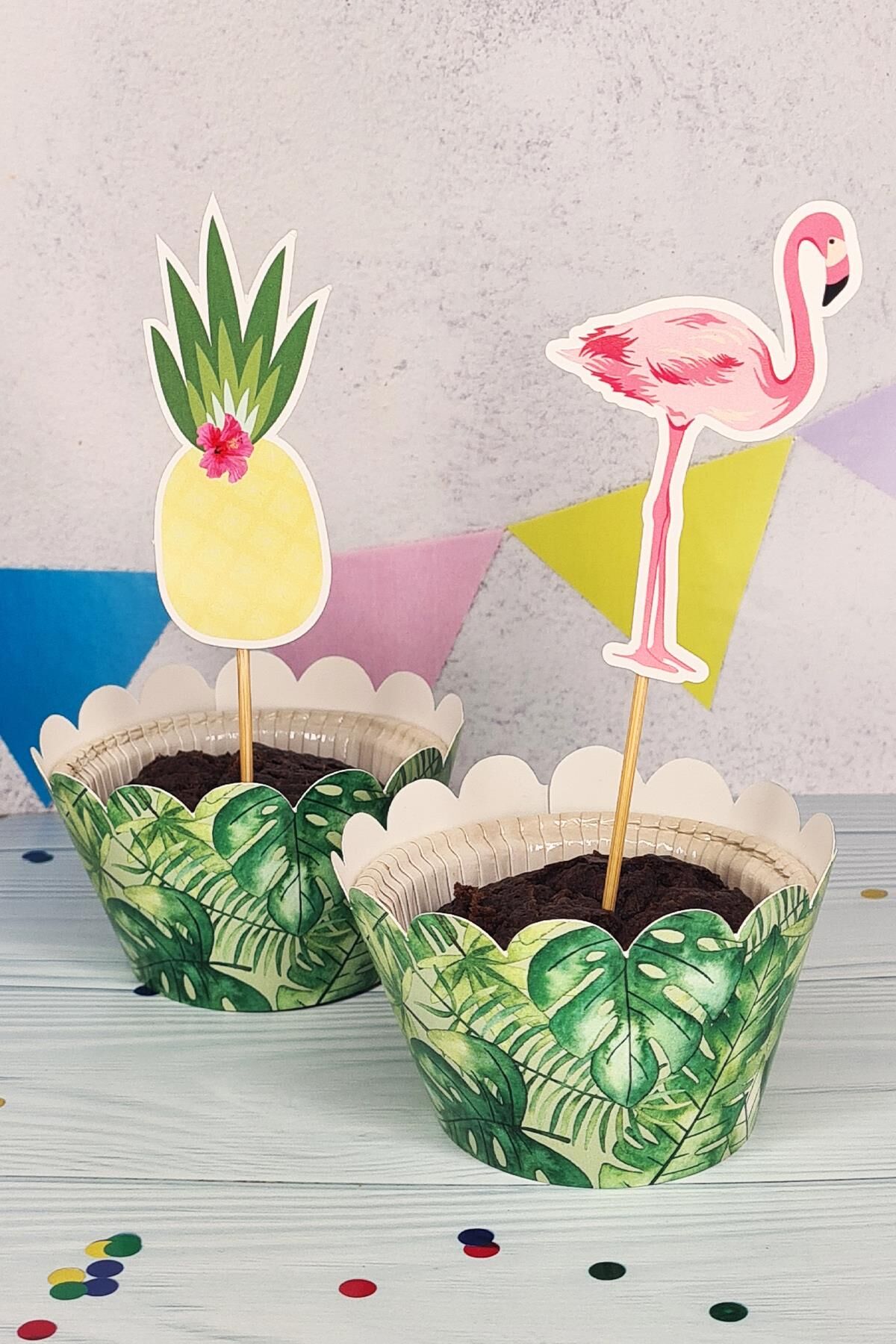 Flamingo Konsept Kürdan Süsleri Cupcake Süsleri Lüks Büyük Boy 10lu Paket