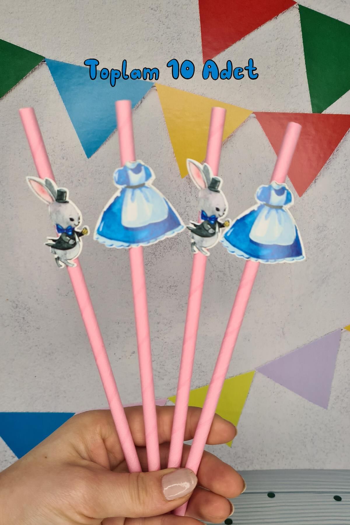 Alice in Wonderland Konsept Pipet Süsleri 10lu Lüks Pipet Paketi