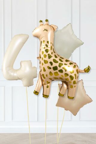 Büyük Zürafa Balon Retro Krem Karamel Doğum Günü Yaş Balon Seti Retro Konsept