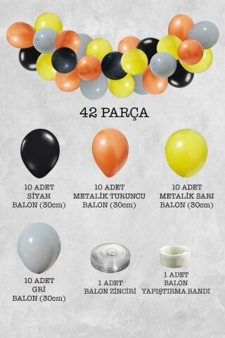 Turuncu Siyah Konsept Balon Zinciri 42 Parça