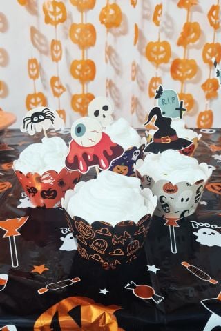 Cadılar Bayramı Korkunç Kürdan Süsleri Model 2 Cupcake Süsleri Lüks Büyük Boy 10lu Paket