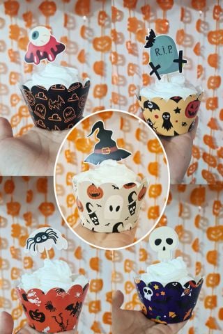 Cadılar Bayramı Korkunç Kürdan Süsleri Model 2 Cupcake Süsleri Lüks Büyük Boy 10lu Paket