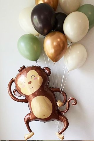 Maymun Folyo Balon Safari Temalı Doğum Günü Balonları 90cm