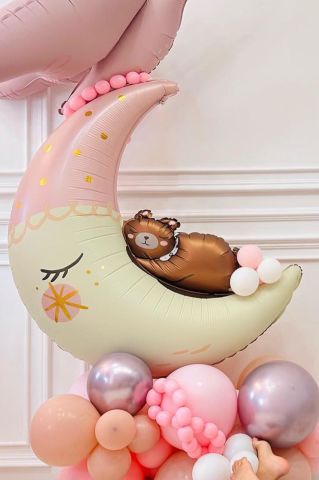 Ayıcıklı Ay Balon Sevimli Ayı Ay Dede Folyo Balon Doğum Baby Shower Balonu 80cm