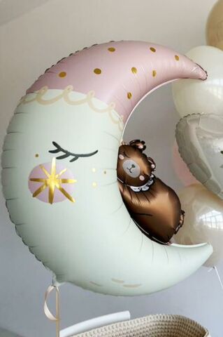 Ayıcıklı Ay Balon Sevimli Ayı Ay Dede Folyo Balon Doğum Baby Shower Balonu 80cm