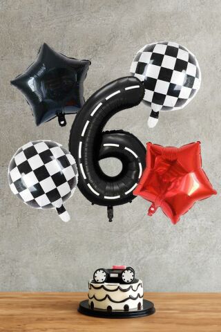 Yarış Temalı Rakamlı Yaş Balon Seti 5 Parça Yarış Temalı Doğum Günü Balon Seti