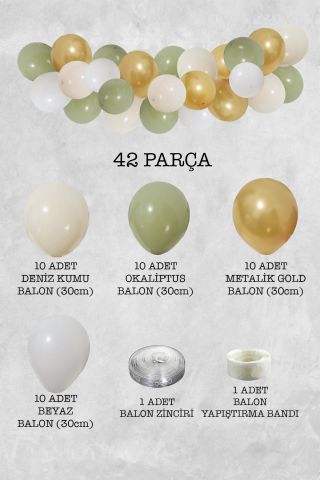 Okaliptus Konsept Balon Zinciri Parti Balon Seti 42 Parça