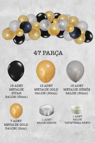 Gold Silver Konsept Balon Zinciri Arı Tema Parti Balon Seti 47 Parça