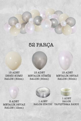 Beyaz Sadeliği Konsept Balon Zinciri Parti Balon Seti 52 Parça