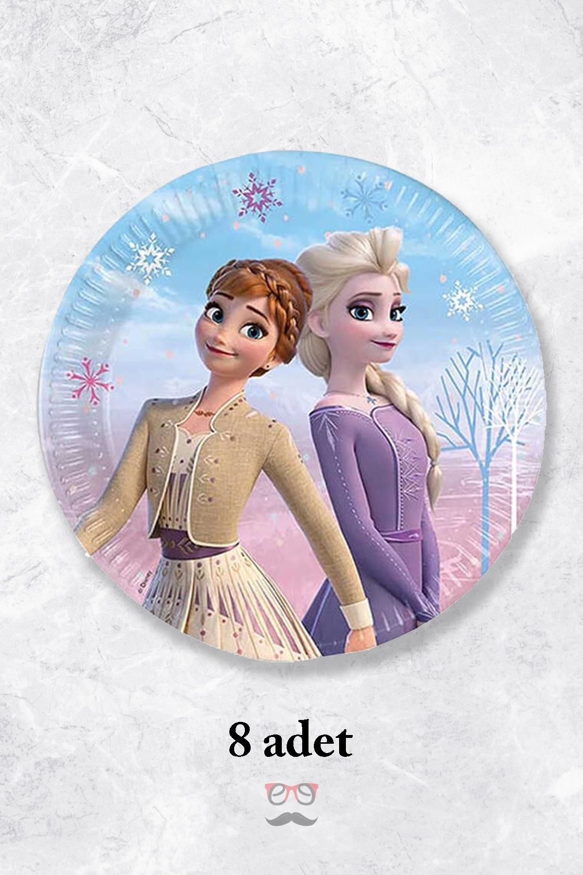 Frozen Temalı Karton Tabak Elsa Anna Doğum Günü Konsepti Tabak Yuvarlak 8'li