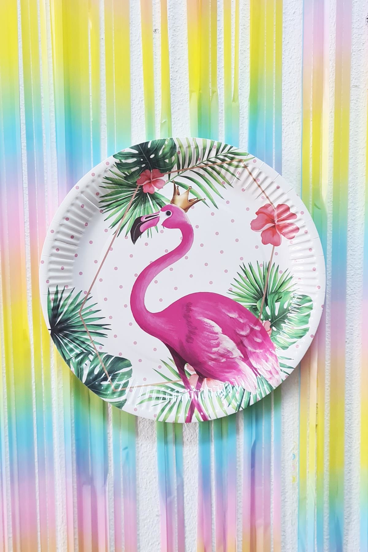 Flamingo Temalı Karton Tabak Yuvarlak 8'li Taçlı Flamingo