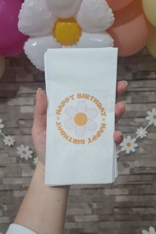 Papatya Tema Doğum Günü Peçetesi Happy Birthday 20li