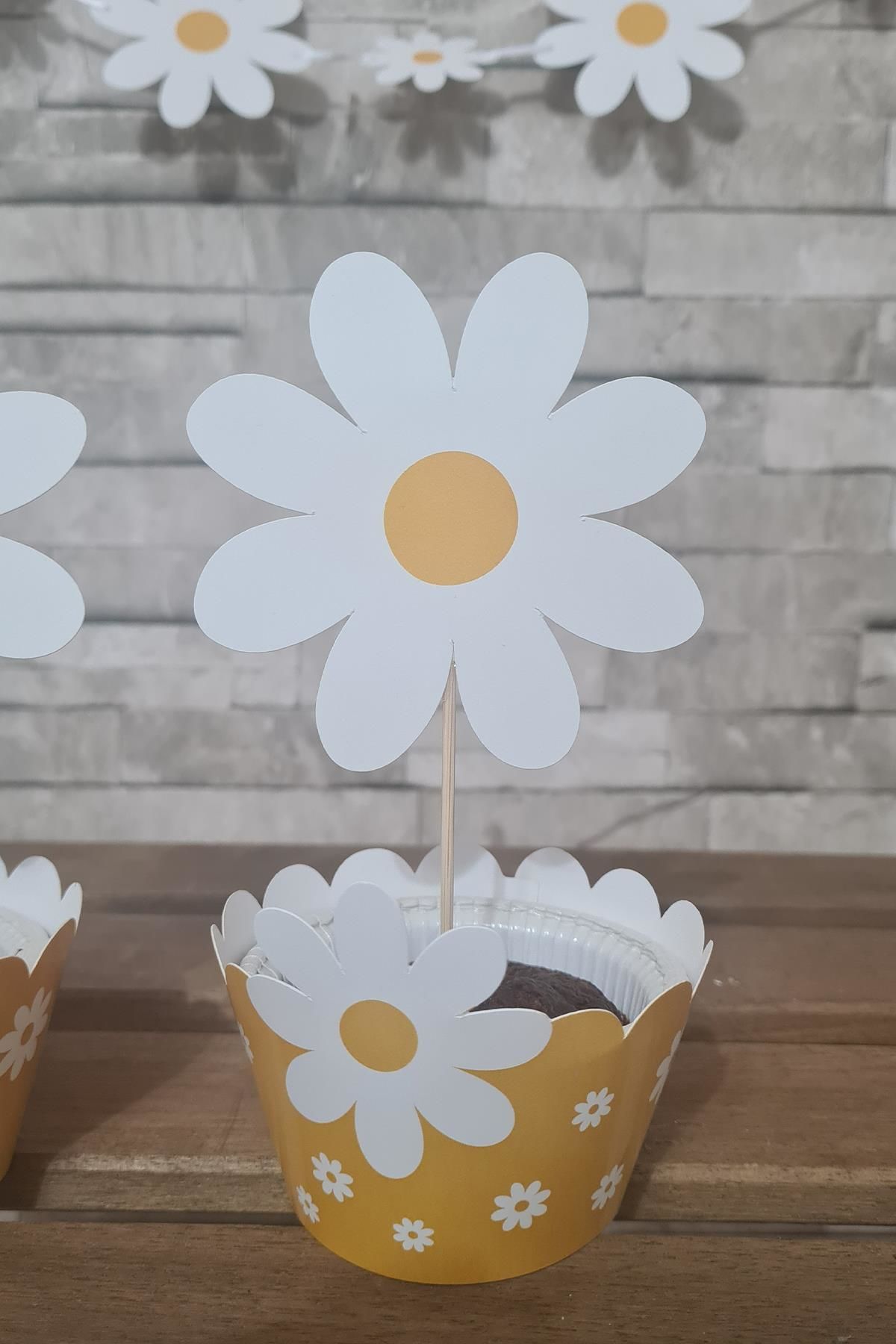 Papatya Konsept Kürdan Süsleri Cupcake Süsleri Lüks Büyük Boy 10lu Paket