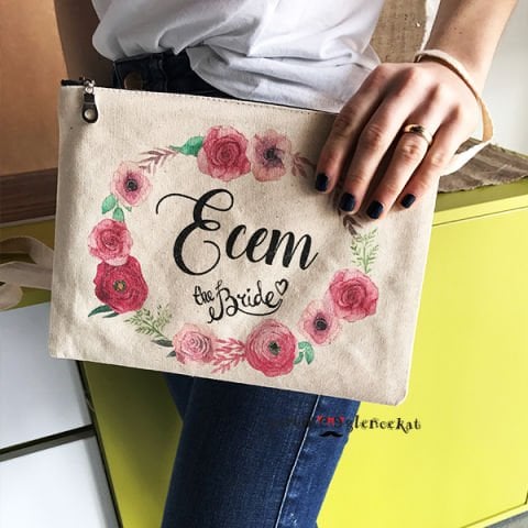 Pembe Çiçekler Clutch Makyaj Çantası