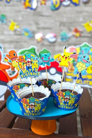 Pokemon Konsept Kürdan Süsleri Cupcake Süsleri Lüks Büyük Boy 10lu Paket