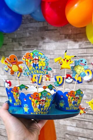 Pokemon Konsept Kürdan Süsleri Cupcake Süsleri Lüks Büyük Boy 10lu Paket