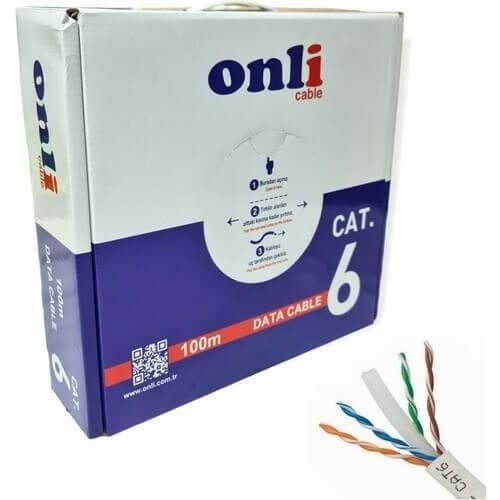 Onli 100MT Kutulu 24AWG Utp Cat6 Gri Data Kablosu