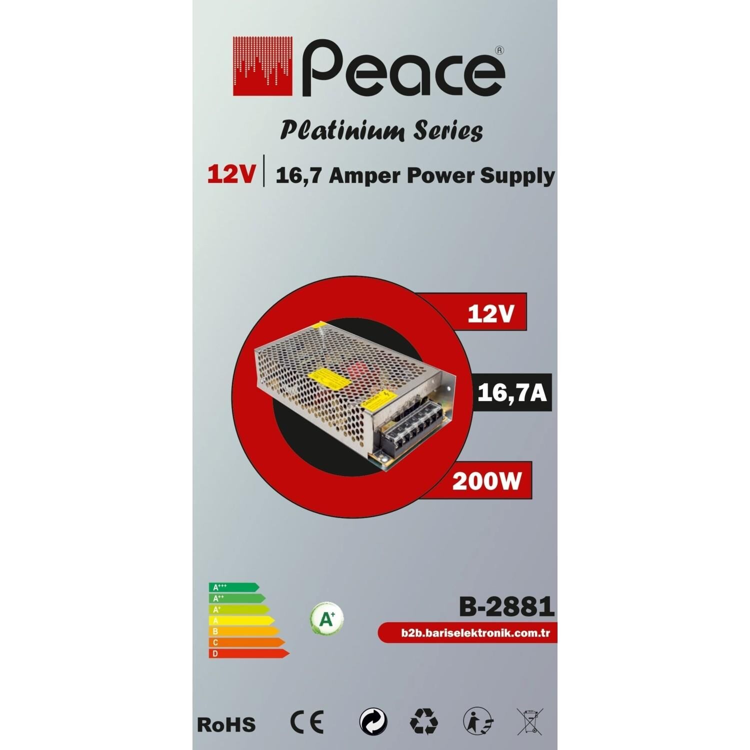 Peace B2881 12V 16.7A Metal Kasa Smps Adaptör