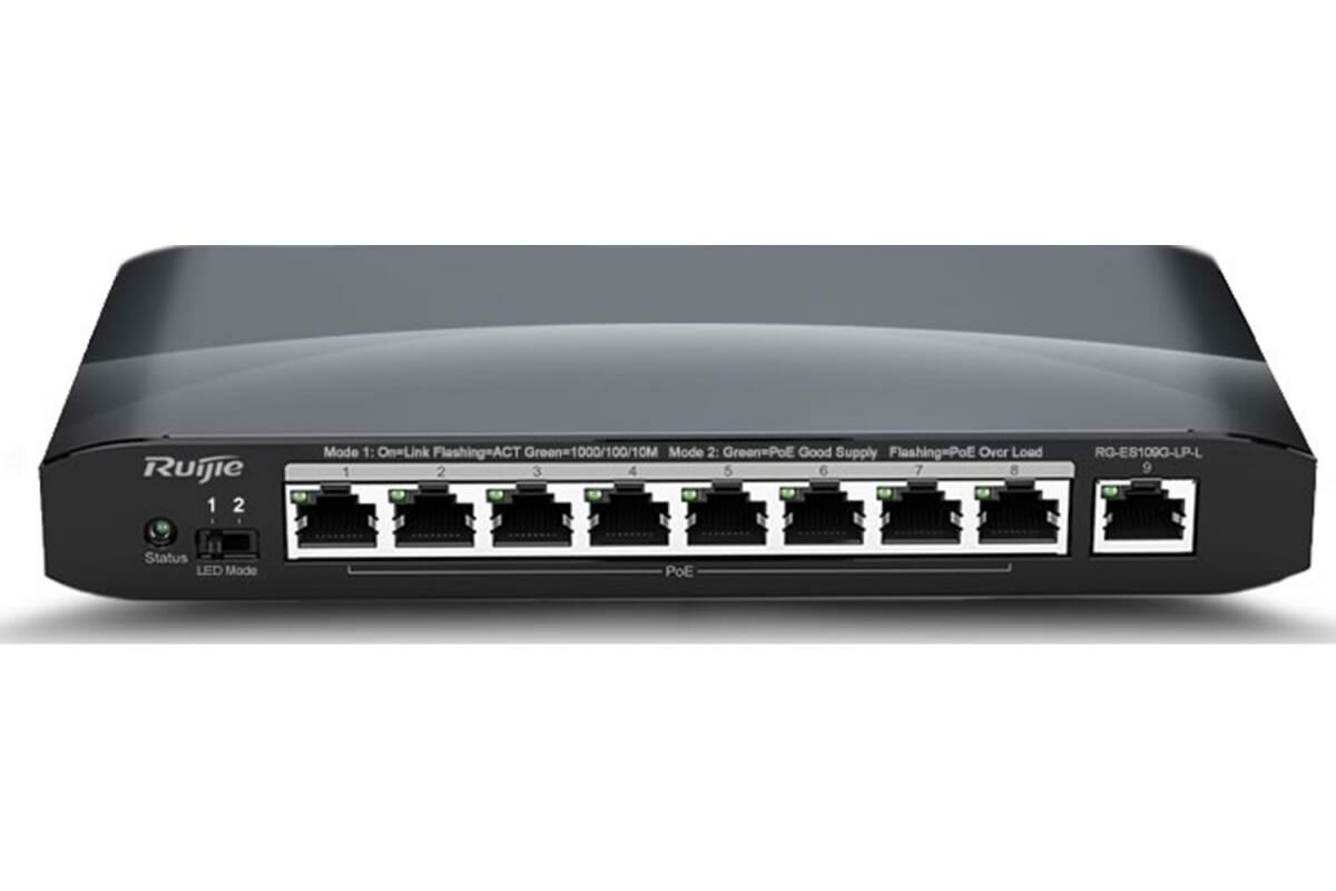 Ruijie Reyee RG-ES109G-LP-L 9 Portlu 8 Gigabit Port Poe (54w) Tak Çalıştır Switch