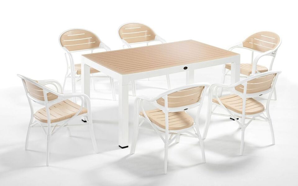 BAMBOO01 BEYAZ CAPPUCCİNO 6'LI BAHÇE TAKIMI