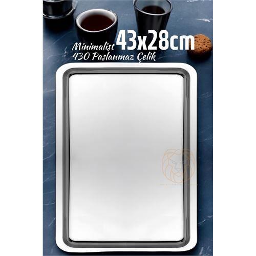 ModaCar Sunum Tepsisi Çay Kahve Tepsisi 43x28 cm 430 Paslanmaz Çelik