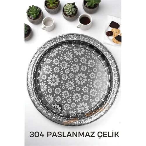 ModaCar Servis Tepsisi - Çelik Çay Tepsisi  Şık Desenli Tepsi 36 CM