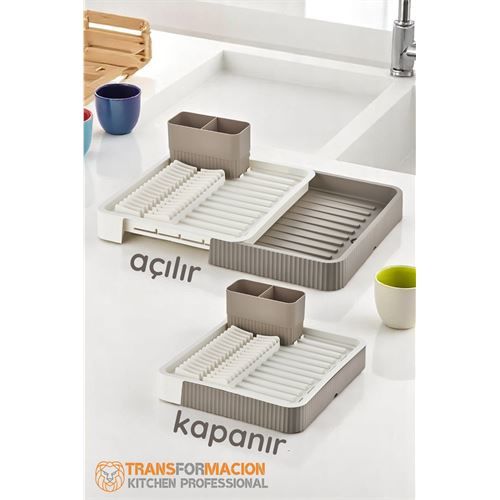 Modacar Açılır-Kapanır Bulaşıklık - Bulaşık Durulama Sepeti Tabaklık Bulaşık Kurutmalık LATTE