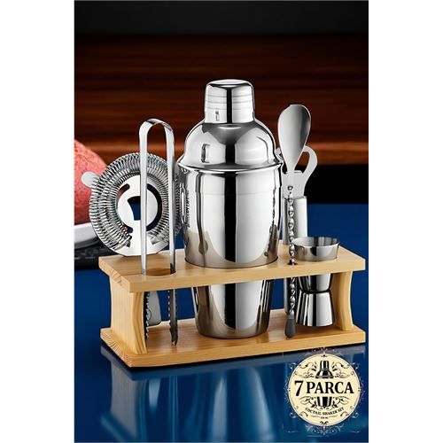 Modacar Shaker Kokteyl Set - 7 Parça 550 ML Shaker Coctail Set  Bambu Standlı