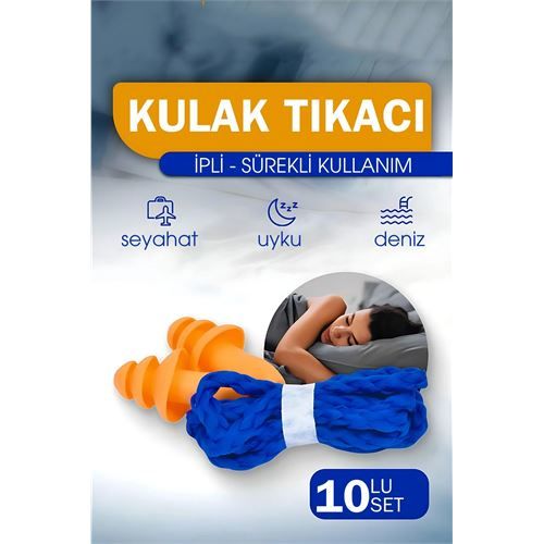 Modacar Kulak Tıkacı - İpli Silikon Kulak Tıkacı Seyahat Deniz Uyku Kulak Tıkacı 10 LU SET